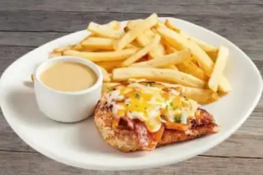 "Outback Steakhouse 5 oz Alice Springs Chicken topped with honey mustard, bacon, mushrooms, and melted cheese"