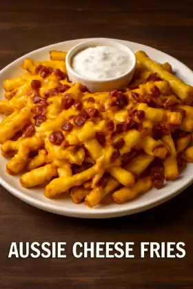 Crispy Aussie cheese fries loaded with melted cheddar and chopped bacon – Outback Steakhouse favorite side dish