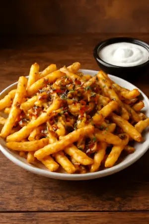 Aussie Fries – crispy seasoned French fries served hot and golden, perfect as a classic Outback Steakhouse side or appetizer
