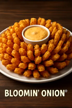 Crispy Bloomin’ Onion served with Outback’s signature spicy dipping sauce – popular Outback Steakhouse appetizer
