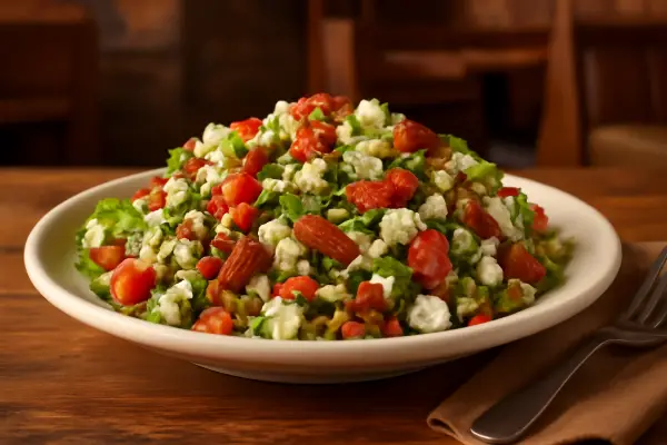 Blue Cheese Pecan Chopped Side Salad – chopped greens with blue cheese crumbles, cinnamon pecans, green onions, and balsamic vinaigrette – signature Outback Steakhouse gourmet salad