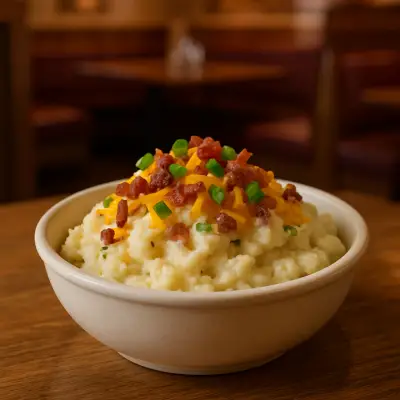 Loaded Mashed Potato – creamy mashed potatoes topped with melted cheese, crispy bacon, and green onions – indulgent Outback Steakhouse comfort side dish