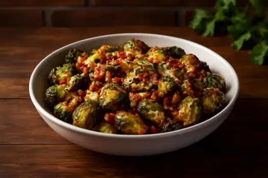 Over-the-Top Brussels Sprouts – crispy Brussels sprouts tossed with bacon and drizzled in creamy balsamic glaze – bold and flavorful Outback Steakhouse side dish