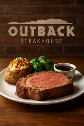 Slow-roasted prime rib seasoned with Outback’s special spice blend, hand-carved and served with au jus – juicy and flavorful steakhouse classic