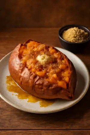 Sweet Potato with Honey and Brown Sugar – oven-baked sweet potato topped with warm honey, melted butter, and brown sugar – sweet and comforting Outback Steakhouse side dish