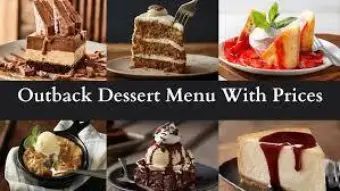 "Outback Steakhouse dessert menu with prices featuring Chocolate Thunder, cheesecake, carrot cake, and kids’ sundaes"

